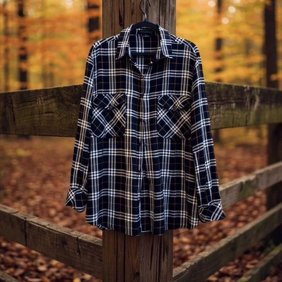 Sanctuary Anthropology Plaid Shirt Grunge Plaid Black white - Picture 10 of 10